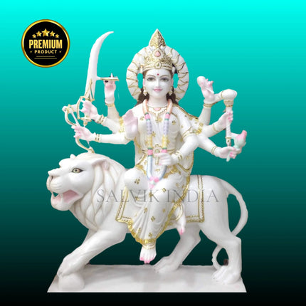 Durga marble murti for home temple handcrafted from premium white marble