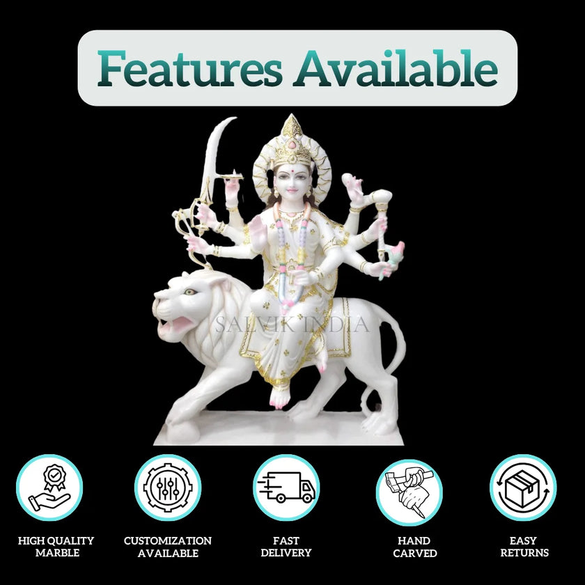Front view of Durga marble murti for home temple worship