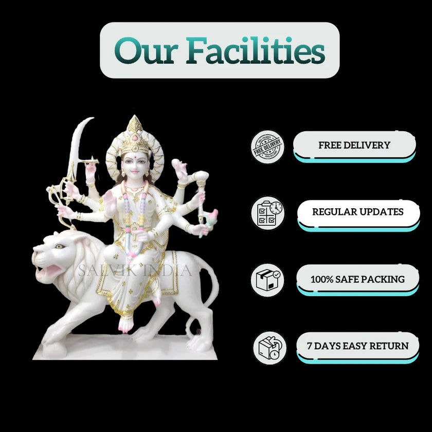 Durga marble murti with lion for home temple pooja