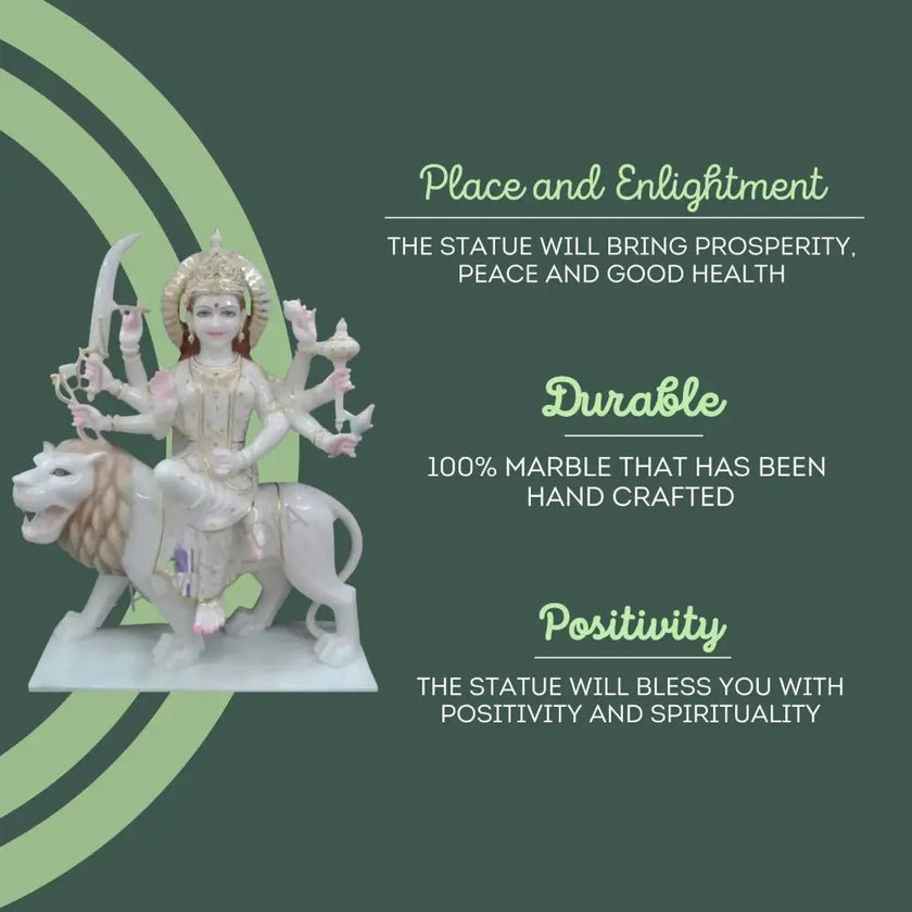 Top View of Durga Marble statue – Elegant Hand-Carved Idol
