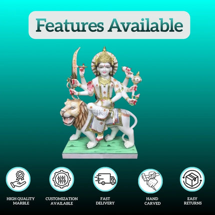 Handcrafted Durga Mata Marble Idol Detail Work