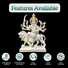Side angle view of Durga Mata marble murti handcrafted for daily worship