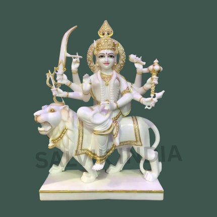Durga Mata Marble Murti handcrafted from pure white Makrana marble