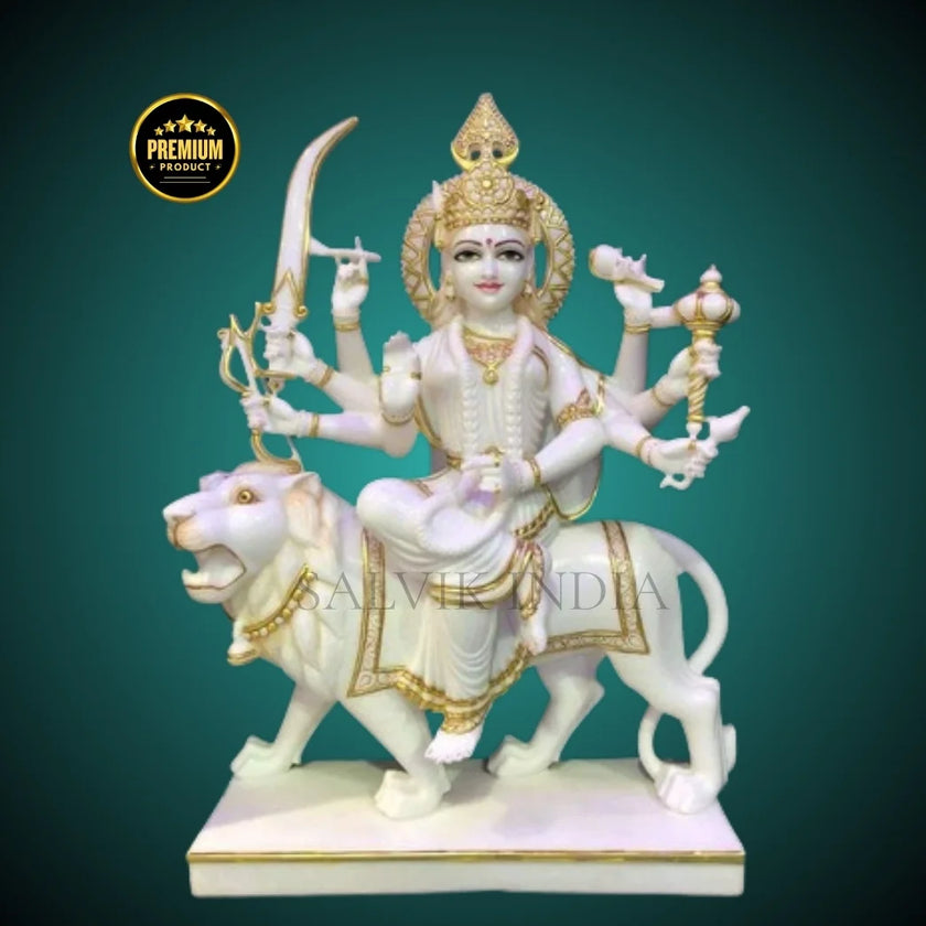 Durga Mata Marble Murti handcrafted from pure white Makrana marble