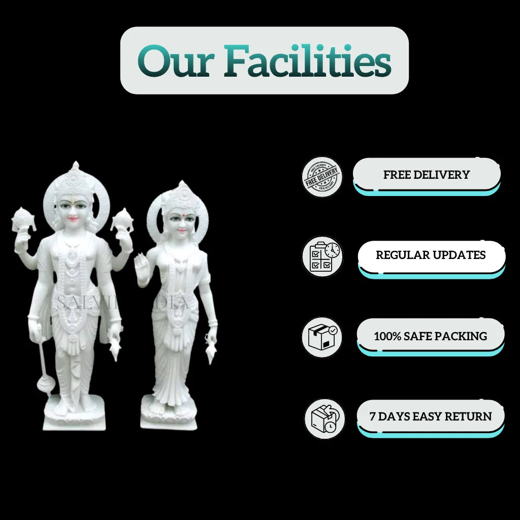 Facilities by Salvik India for Laxmi Narayan Marble Murti — free delivery, safe packing, regular updates, and 7 days easy return