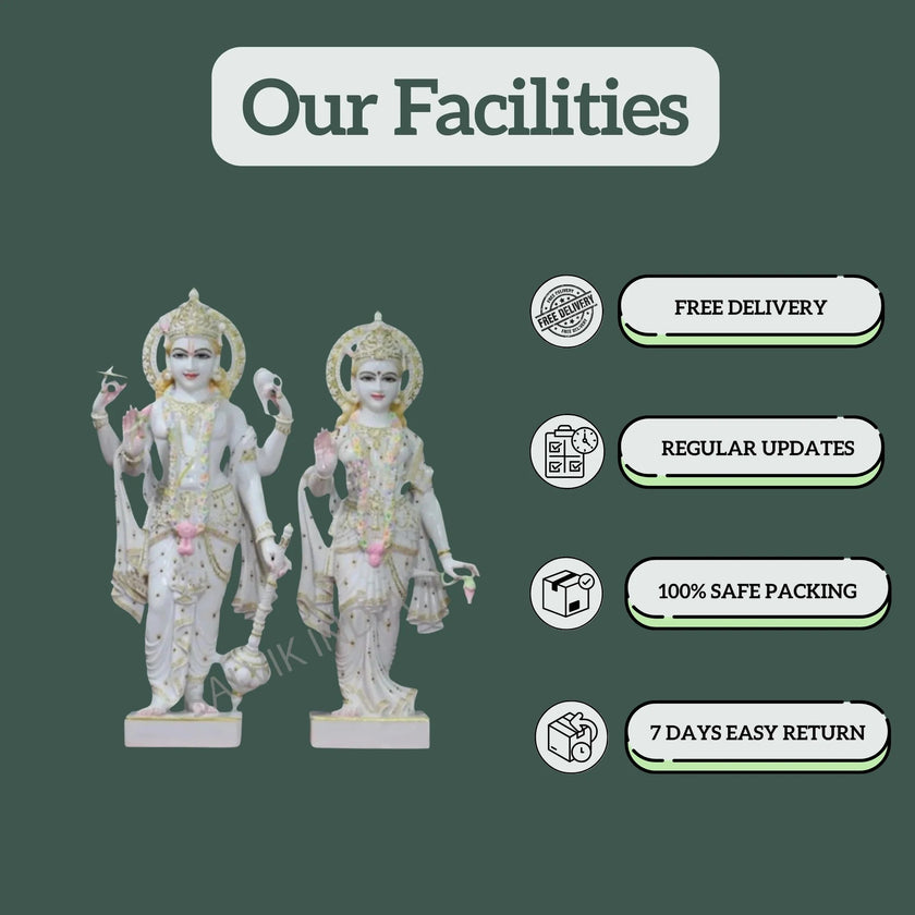 Facilities by Salvik India for Laxmi Narayan Marble Murti — free delivery, safe packing, regular updates, and 7 days easy return