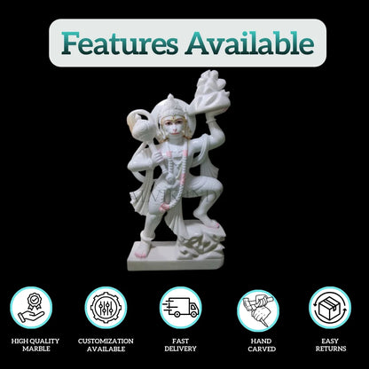 Features of Hanuman Ji marble statue – handcrafted, high-quality marble, fast delivery, customization available