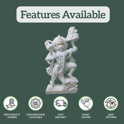 Features of Hanuman Ji marble statue – handcrafted, high-quality marble, fast delivery, customization available