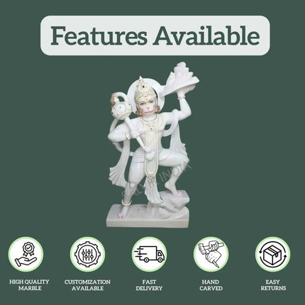 Features of Hanuman marble statue – high-quality Makrana marble, hand-carved, fast delivery, customization available
