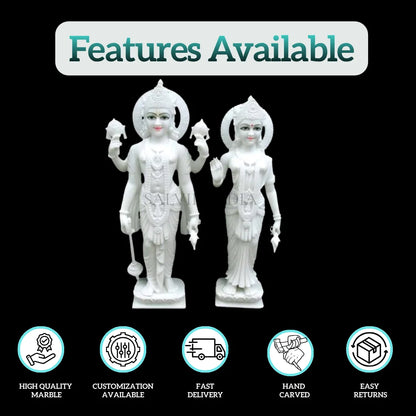 Features of Laxmi Narayan Marble Murti — handcrafted Vishnu Lakshmi idol with customization, fast delivery, and easy returns by Salvik India