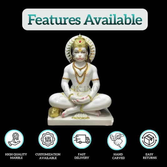 Features of Veer Hanuman Ji marble idol – high-quality marble, hand-carved, fast delivery, customization available