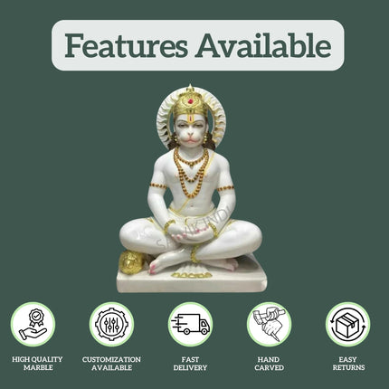 Features of Veer Hanuman Ji marble idol – high-quality marble, hand-carved, fast delivery, customization available