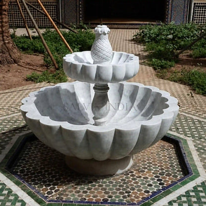 White Marble Round Base Fountain 5ft for Garden & Outdoor Decor
