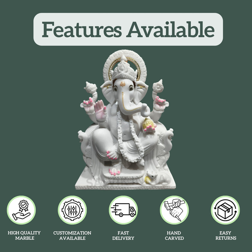 Ganesh Bhagwan Marble Ganpati Idol featuring High Quality Marble, Fast Delivery, and Customization Options