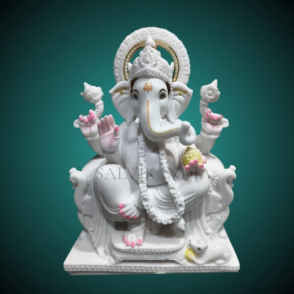 Ganesh Bhagwan Marble Murti – Handcrafted White Marble Ganesh Idol made in Jaipur by Salvik India