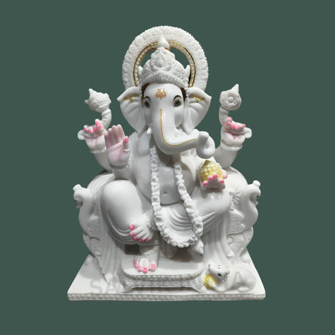 Ganesh Bhagwan Marble Murti – Handcrafted White Marble Ganesh Idol made in Jaipur by Salvik India