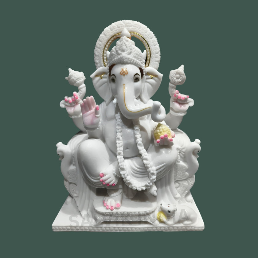Ganesh Bhagwan Marble Murti – Handcrafted White Marble Ganesh Idol made in Jaipur by Salvik India