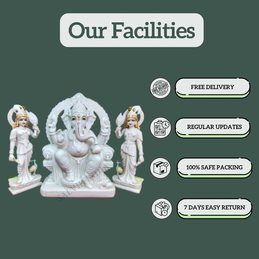 Marble Ganesh Ji statue with Salvik facilities – free delivery, safe packing, easy return