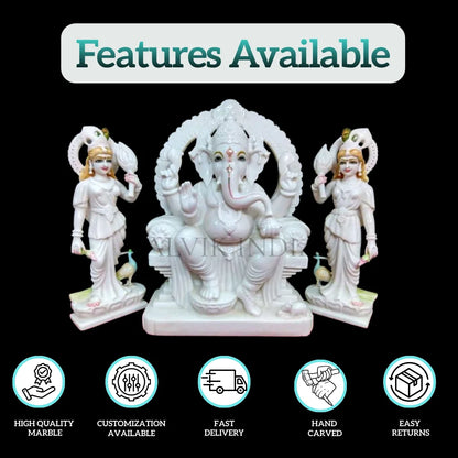 Handcrafted Ganesh Ji marble murti in white marble