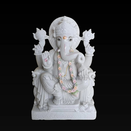 White Marble Ganesh Idol – Handcrafted Ganpati Statue for Temple and Home by Salvik India