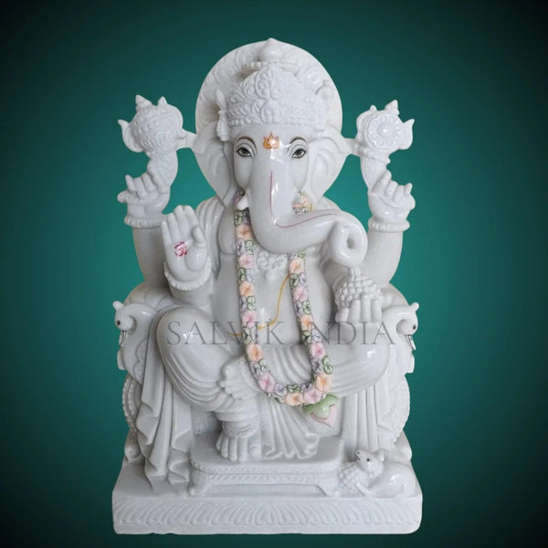 White Marble Ganesh Idol – Handcrafted Ganpati Statue for Temple and Home by Salvik India
