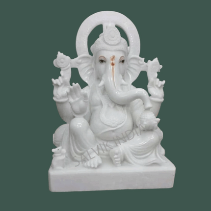 White Marble Ganesh Idol – Handcrafted Ganpati Statue for Temple and Home by Salvik India