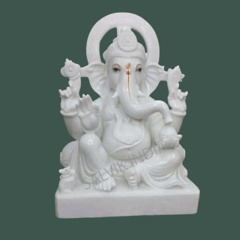 White Marble Ganesh Idol – Handcrafted Ganpati Statue for Temple and Home by Salvik India