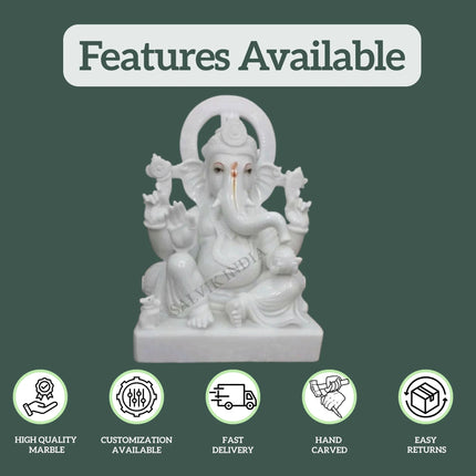 Ganesh Marble Idol with Features – High Quality Marble, Customization, Fast Delivery, Hand Carved, Easy Returns
