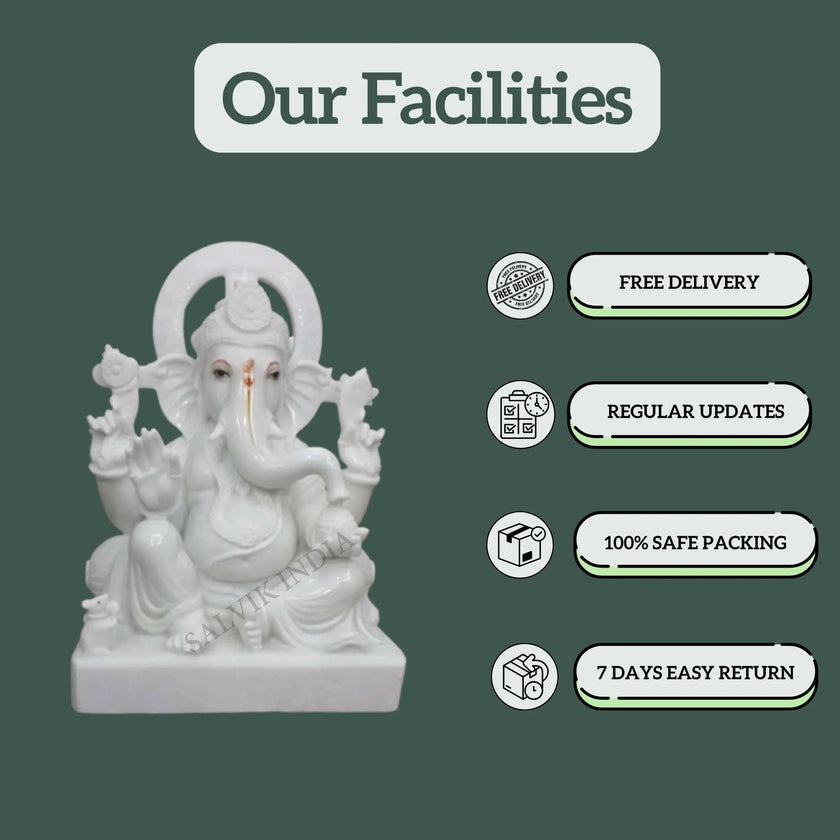 White Marble Ganesh Murti – Free Delivery, Regular Updates, Safe Packing, Easy Returns at Salvik India