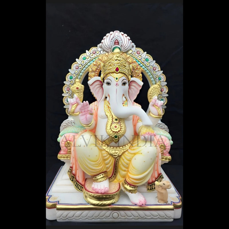 Premium white marble Ganesh moorti