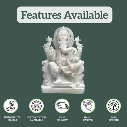 Marble Ganesh Statue – High Quality, Customization Available, Fast Delivery, Hand Carved Idol from Salvik India