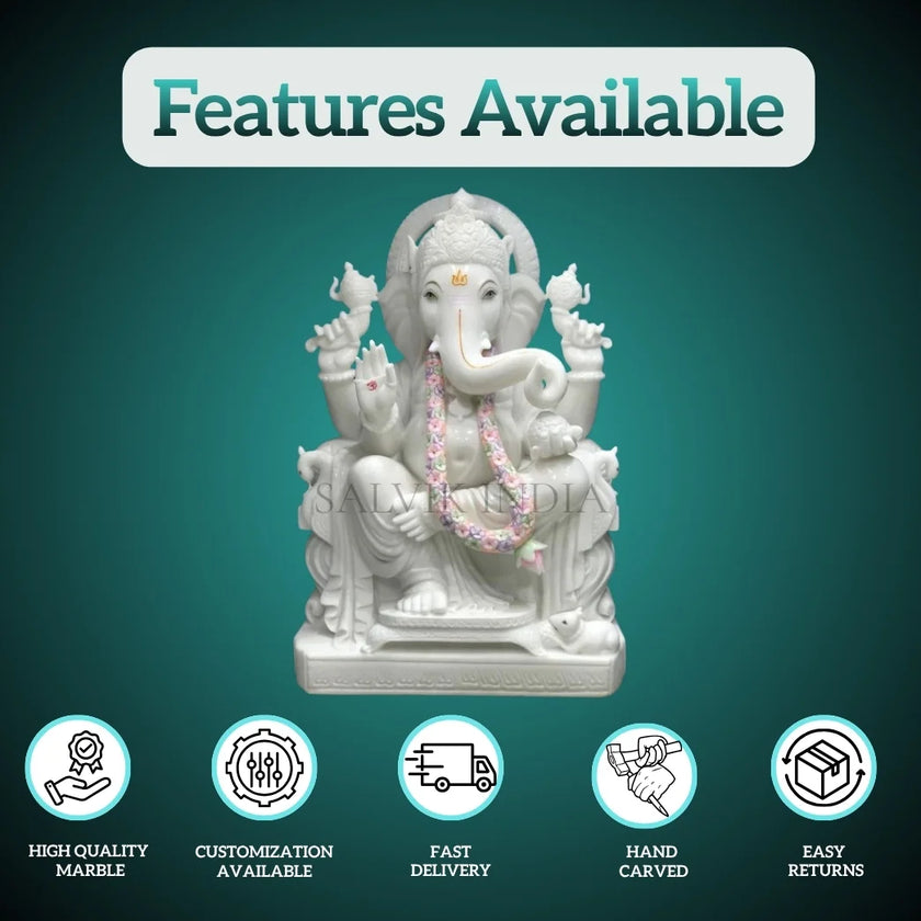 Marble Ganesh Statue – High Quality, Customization Available, Fast Delivery, Hand Carved Idol from Salvik India