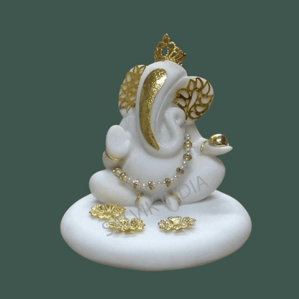 Handcrafted Marble Ganesh Murti in White Vietnam Marble with Golden Detailing – Salvik India