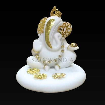 Handcrafted White Marble Ganesh Murti Art for Home Temple