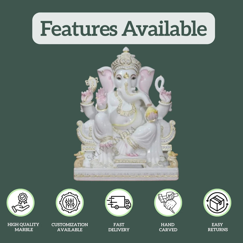 Vietnam White Marble Ganesh Murti with features – high quality marble, customization, fast delivery, hand carved, easy returns.