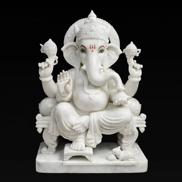 White Marble Ganesh Idol – Pure Makrana Ganpati Murti for Home & Temple
