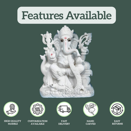Ganpati Bappa Marble Murti – High Quality Makrana Marble, Customization, Fast Delivery, Hand Carved Idol