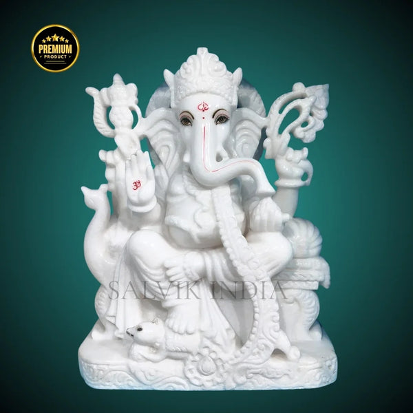 Ganpati Bappa Marble Murti – Handcrafted White Marble Ganesh Statue by Salvik India