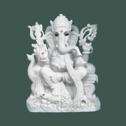Ganpati Bappa Marble Murti – Handcrafted White Marble Ganesh Statue by Salvik India