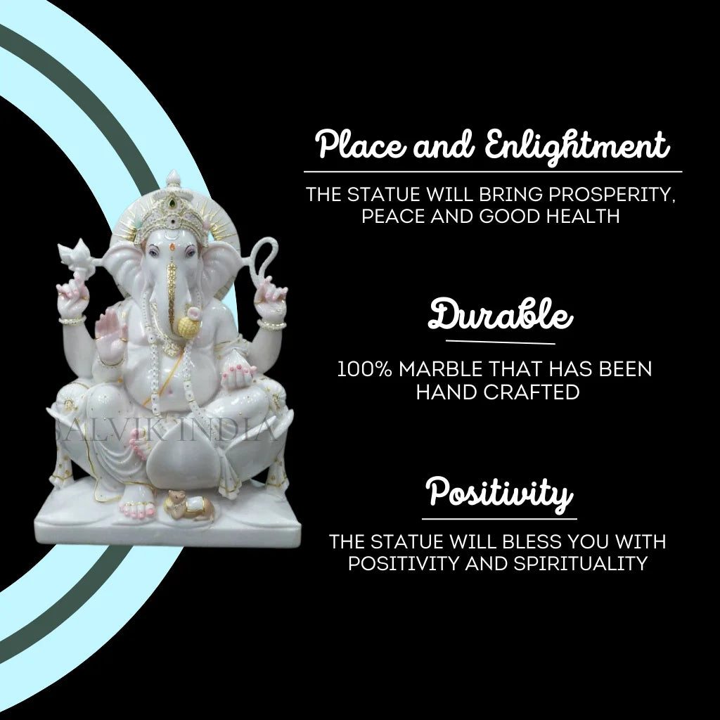 Hand-polished Ganpati marble idol with glossy finish
