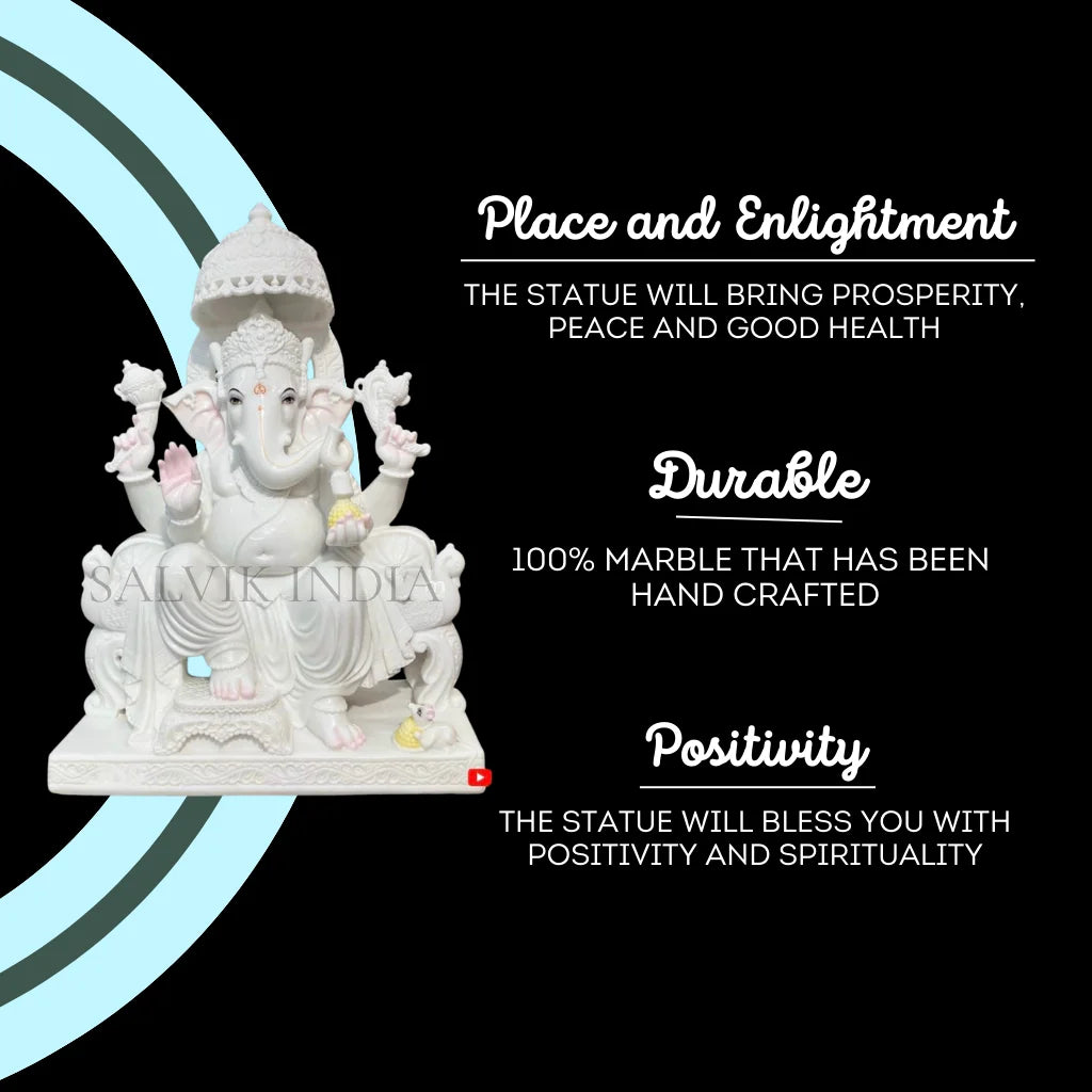 Handcrafted Ganpati marble idol with intricate