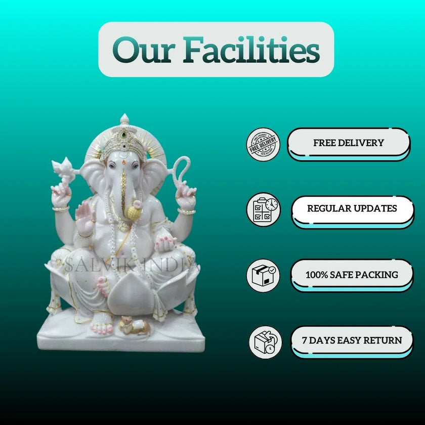 Ganpati Marble Idol – Pure White Vietnam Marble Ganesh Ji Murti - Salvik | Marble Murti Manufacturers in India