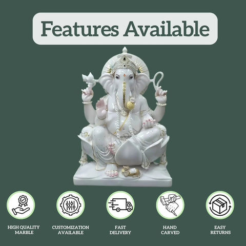 Ganpati Marble Idol – Pure White Vietnam Marble Ganesh Ji Murti - Salvik | Marble Murti Manufacturers in India