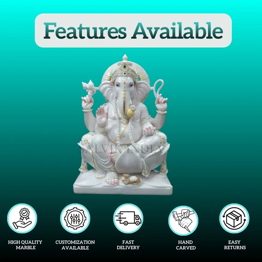 Ganpati Marble Idol – Pure White Vietnam Marble Ganesh Ji Murti - Salvik | Marble Murti Manufacturers in India