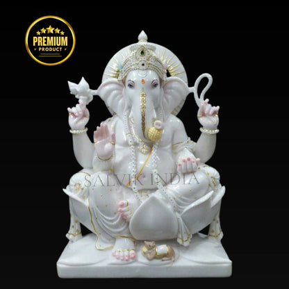 Ganpati Marble Idol – Pure White Vietnam Marble Ganesh Ji Murti - Salvik | Marble Murti Manufacturers in India