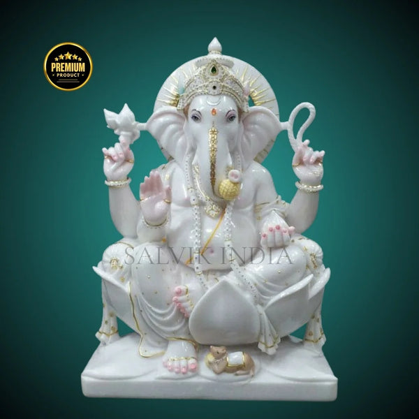 Ganpati Marble Idol – Pure White Vietnam Marble Ganesh Ji Murti - Salvik | Marble Murti Manufacturers in India