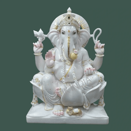 Ganpati Marble Idol – Pure White Vietnam Marble Ganesh Ji Murti - Salvik | Marble Murti Manufacturers in India