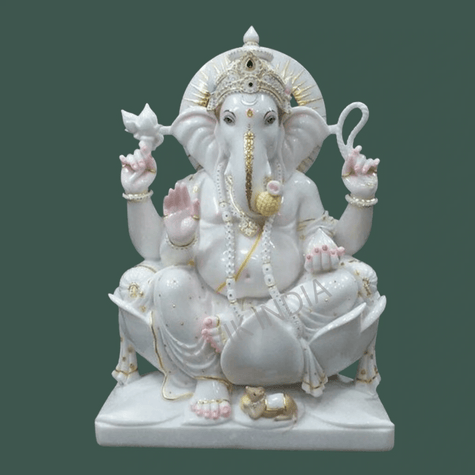 Ganpati Marble Idol – Pure White Vietnam Marble Ganesh Ji Murti - Salvik | Marble Murti Manufacturers in India