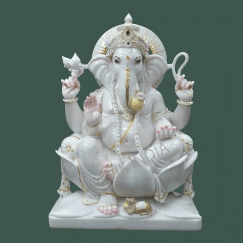 Ganpati Marble Idol – Pure White Vietnam Marble Ganesh Ji Murti - Salvik | Marble Murti Manufacturers in India