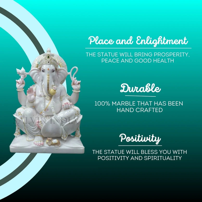 Ganpati Marble Idol – Pure White Vietnam Marble Ganesh Ji Murti - Salvik | Marble Murti Manufacturers in India